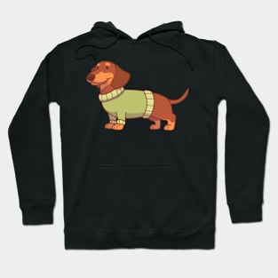 Chocolate & tan dachshund wearing a green sweater Hoodie